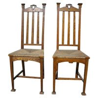 Shapland & Petter, a Pair of English Arts & Crafts Ash & Rush Seat Side Chairs
