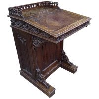 A. W. N. Pugin, attributed. Gothic Revival Oak Davenport with Linenfold & Floral Carving - Thumbnail 1