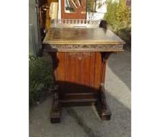 A W N Pugin Attri, Gothic Revival Oak Davenport with Linenfold & Floral Carving - Thumbnail 2