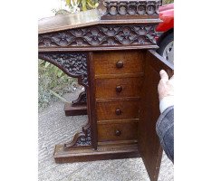 A W N Pugin Attri, Gothic Revival Oak Davenport with Linenfold & Floral Carving - Thumbnail 3