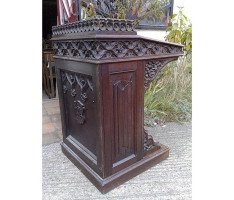 A W N Pugin Attri, Gothic Revival Oak Davenport with Linenfold & Floral Carving - Thumbnail 4