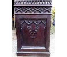 A W N Pugin Attri, Gothic Revival Oak Davenport with Linenfold & Floral Carving - Thumbnail 5