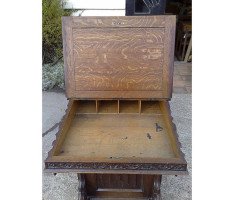 A W N Pugin Attri, Gothic Revival Oak Davenport with Linenfold & Floral Carving - Thumbnail 6