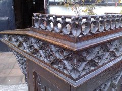 A W N Pugin Attri, Gothic Revival Oak Davenport with Linenfold & Floral Carving - Thumbnail 9