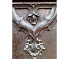 A W N Pugin Attri, Gothic Revival Oak Davenport with Linenfold & Floral Carving - Thumbnail 13