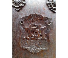 A. W. N. Pugin, attributed. Gothic Revival Oak Davenport with Linenfold & Floral Carving - Thumbnail 14