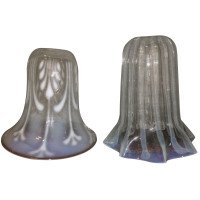 Right. Single Striped Arts and Crafts Vaseline/Uranium Glass. Left shade is SOLD - Thumbnail 6