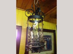 English Arts & Crafts Iron Lantern with Flaming Tendrils & Original Glass Liner - Thumbnail 2