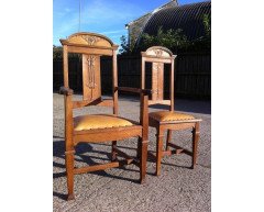 Wylie & Lochhead, Set of Four Arts & Crafts Oak Dining Chairs with Leather Seats - Thumbnail 2