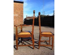 Wylie & Lochhead, Set of Four Arts & Crafts Oak Dining Chairs with Leather Seats - Thumbnail 3