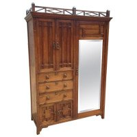 E. W. Godwin Style Of, an Anglo-Japanese Walnut Double Armoire Wardrobe Compactum