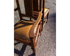 Wylie & Lochhead, Set of Four Arts & Crafts Oak Dining Chairs with Leather Seats - Thumbnail 12