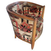 French Art Deco Walnut Tub Chair with Original Geometric Jazz Age Upholstery - Thumbnail 1