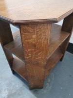Heals, An English Arts & Crafts Oak Side Table with Three Tiers & Canted Corners - Thumbnail 9