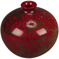 Bernard Moore High-Fired Ruby Squat Vase with Songbird Decoration