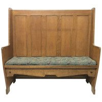E A Taylor Attr, an Arts & Crafts Oak High Back Settle with Twin Heart Cut-Outs - Thumbnail 1