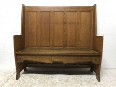 E A Taylor Attr, an Arts & Crafts Oak High Back Settle with Twin Heart Cut-Outs - Thumbnail 2