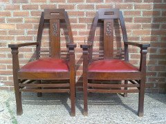 Pair of Arts & Crafts Jugendstil Mahogany Armchairs by Peter Behrens - Thumbnail 2