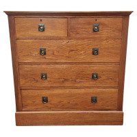 Harris Lebus an Arts & Crafts Oak Chest of Drawers with Brass Ring Pull Handles - Thumbnail 1