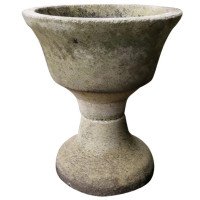 Mid-Century Modern French Two-Piece Concrete Hour Glass Style Planter on Stand - Thumbnail 1