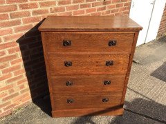 Heals attri, A Tall Arts & Crafts Oak Chest of Drawers with Steel Handles - Thumbnail 4