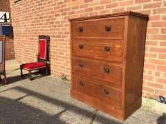 Heals attri, A Tall Arts & Crafts Oak Chest of Drawers with Steel Handles - Thumbnail 5