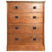Heals attri, A Tall Arts & Crafts Oak Chest of Drawers with Steel Handles - Thumbnail 6