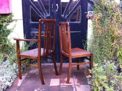 Five English Arts & Crafts Oak Dining Chairs with Simple Stylised Floral Details - Thumbnail 4