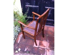 Five English Arts & Crafts Oak Dining Chairs with Simple Stylised Floral Details - Thumbnail 5