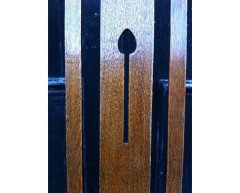 Five English Arts & Crafts Oak Dining Chairs with Simple Stylised Floral Details - Thumbnail 6
