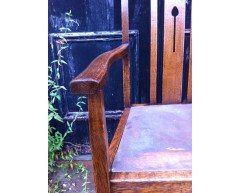 Five English Arts & Crafts Oak Dining Chairs with Simple Stylised Floral Details - Thumbnail 7