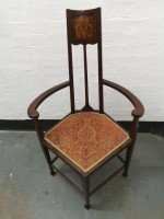G M Ellwood for J S Henry, an English Art Nouveau Armchair with Stylized Inlays - Thumbnail 5
