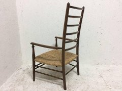 Liberty & Co Arts & Crafts Low Ladder Back Armchair with Rush Seat - Thumbnail 4