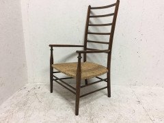 Liberty & Co Arts & Crafts Low Ladder Back Armchair with Rush Seat - Thumbnail 5