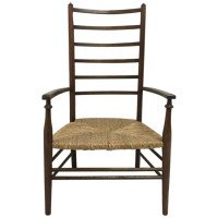 Liberty & Co Arts & Crafts Low Ladder Back Armchair with Rush Seat - Thumbnail 6