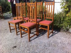Wylie & Lochhead, Set of Six Arts & Crafts Oak Dining Chairs with Pewter Inlays - Thumbnail 2