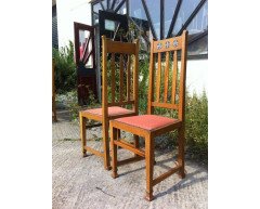 Wylie & Lochhead, Set of Six Arts & Crafts Oak Dining Chairs with Pewter Inlays - Thumbnail 4