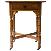 Bruce Talbert Attributed,. Gothic Revival Oak Side Table With Upper Drawer  - Thumbnail 1