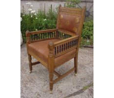 E W Godwin. An Aesthetic Movement Carved Oak Armchair with Ebonized Spindles - Thumbnail 2