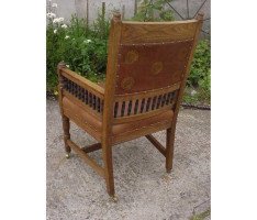 E W Godwin. An Aesthetic Movement Carved Oak Armchair with Ebonized Spindles - Thumbnail 3