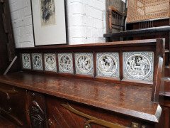 John Pollard Seddon attr, Gothic Revival Oak Sideboard, Minton Shakespeare Tiles - Thumbnail 3