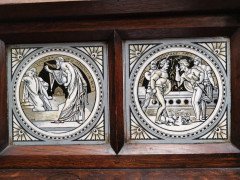 John Pollard Seddon attr, Gothic Revival Oak Sideboard, Minton Shakespeare Tiles - Thumbnail 4