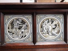 John Pollard Seddon attr, Gothic Revival Oak Sideboard, Minton Shakespeare Tiles - Thumbnail 5