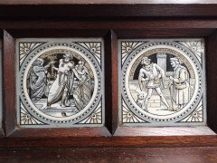 John Pollard Seddon attr, Gothic Revival Oak Sideboard, Minton Shakespeare Tiles - Thumbnail 6