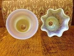 A Flat Rim Arts & Crafts Vaseline/ Uranium Glass Shade & One with a Frilly Rim - Thumbnail 4