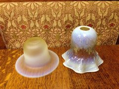 A Flat Rim Arts & Crafts Vaseline/ Uranium Glass Shade & One with a Frilly Rim - Thumbnail 2