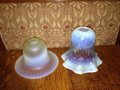 A Flat Rim Arts & Crafts Vaseline/ Uranium Glass Shade & One with a Frilly Rim - Thumbnail 3