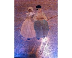 Liberty & Co. Arts & Crafts Oak Nursery Trunk Inlaid with Dutch Couples Dancing - Thumbnail 3