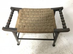 Liberty & Co Attr an Oak Side Stool with Sea Grass Seat, Turned Handles and Legs - Thumbnail 3