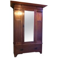 Liberty & Co Arts & Crafts Oak Bedroom Pair with Wardrobe & Matching Double Bed - Thumbnail 1